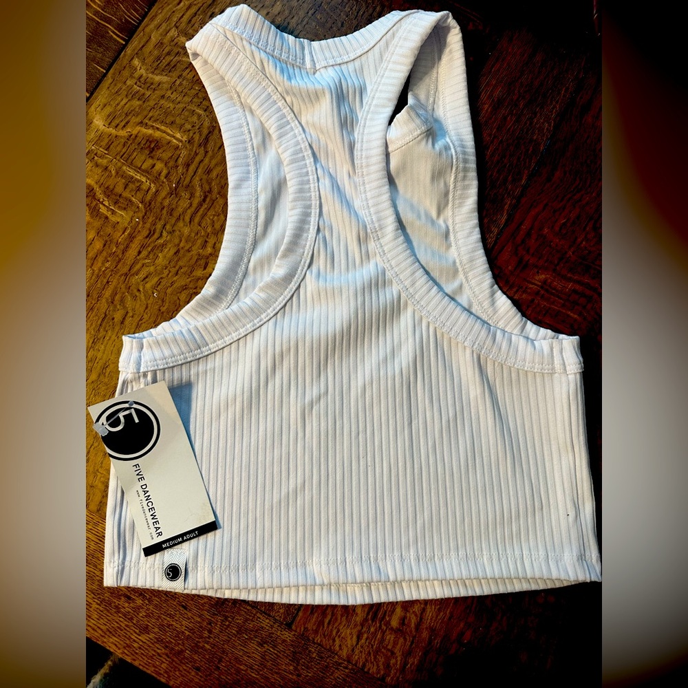 Five Dancewear New with tags white ribbed cropped t-back top. White Medium Adult